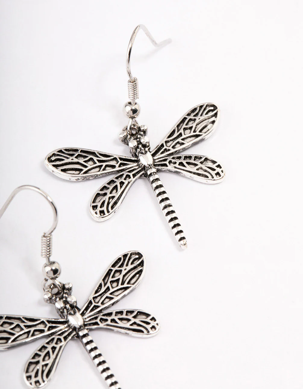 Antique Silver Dragonfly Drop Earrings - Image 3