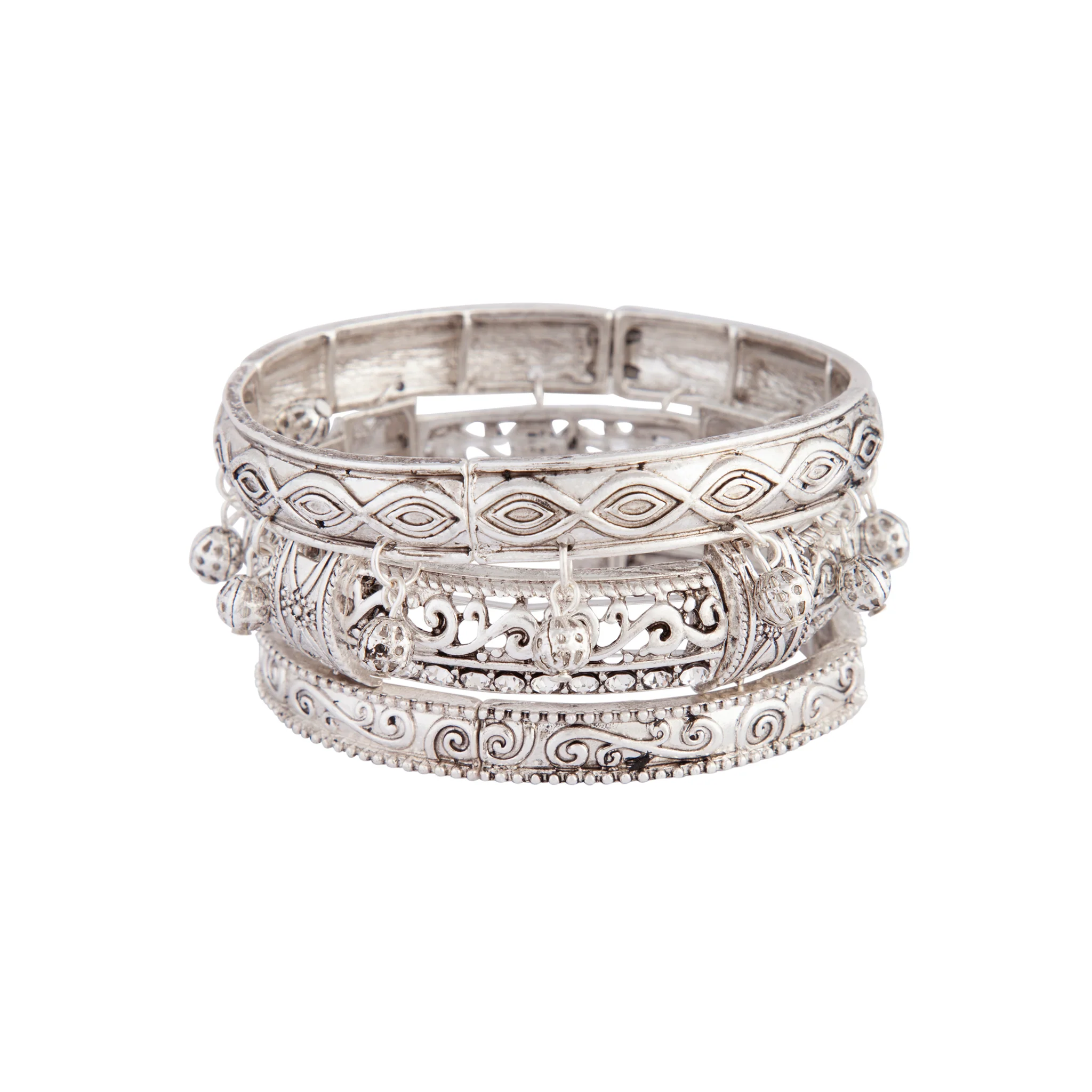 Antique Silver Stretch Bangle Pack - Image 2