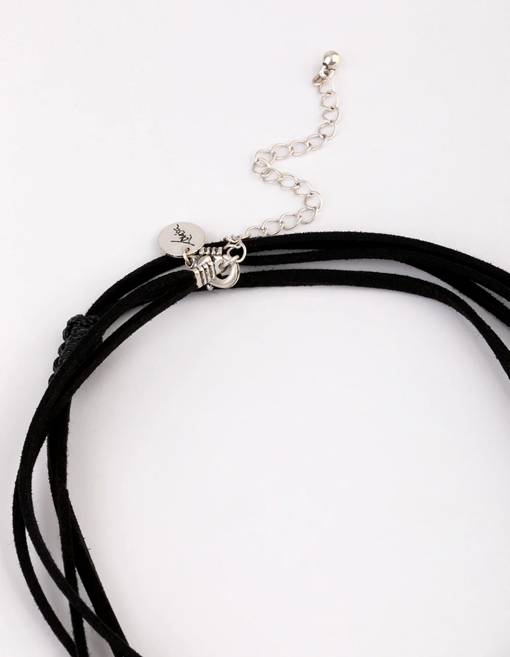 Antique Silver Multi Disc Suede Cord Layered Necklace - Image 3