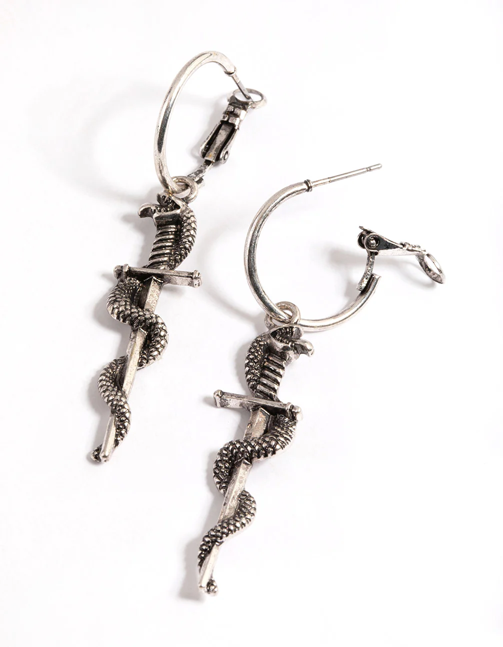 Silver Dager Twist Hoop Earrings - Image 2