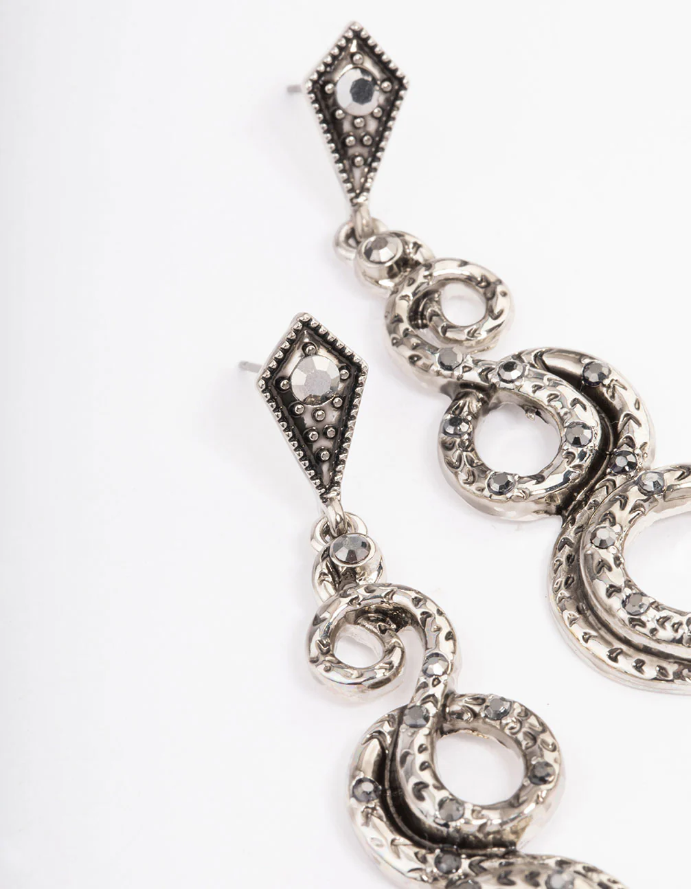 Antique Silver Snake Stone Drop Earrings - Image 2