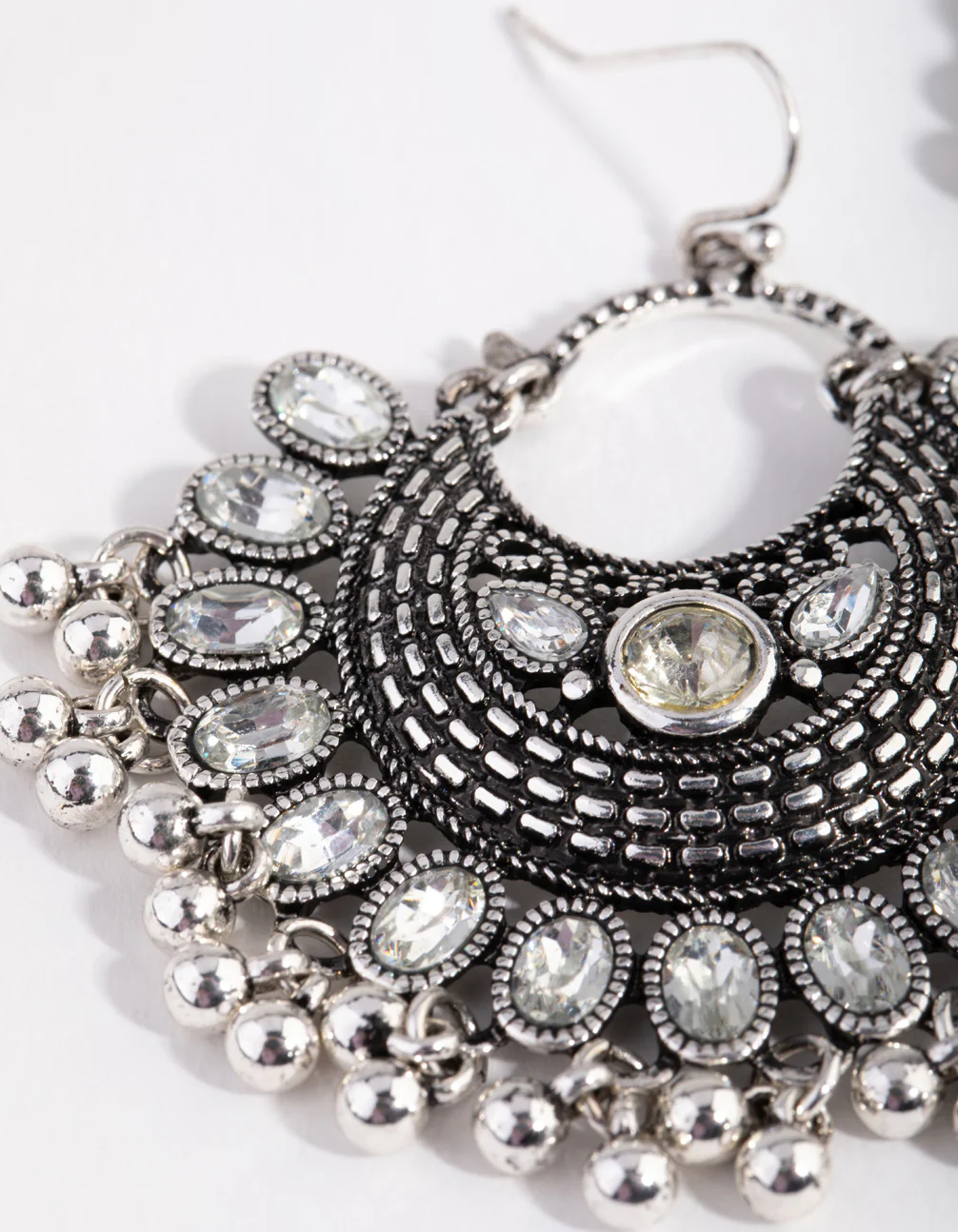 Antique Silver Diamante Drop Chandbali Earrings - Image 2