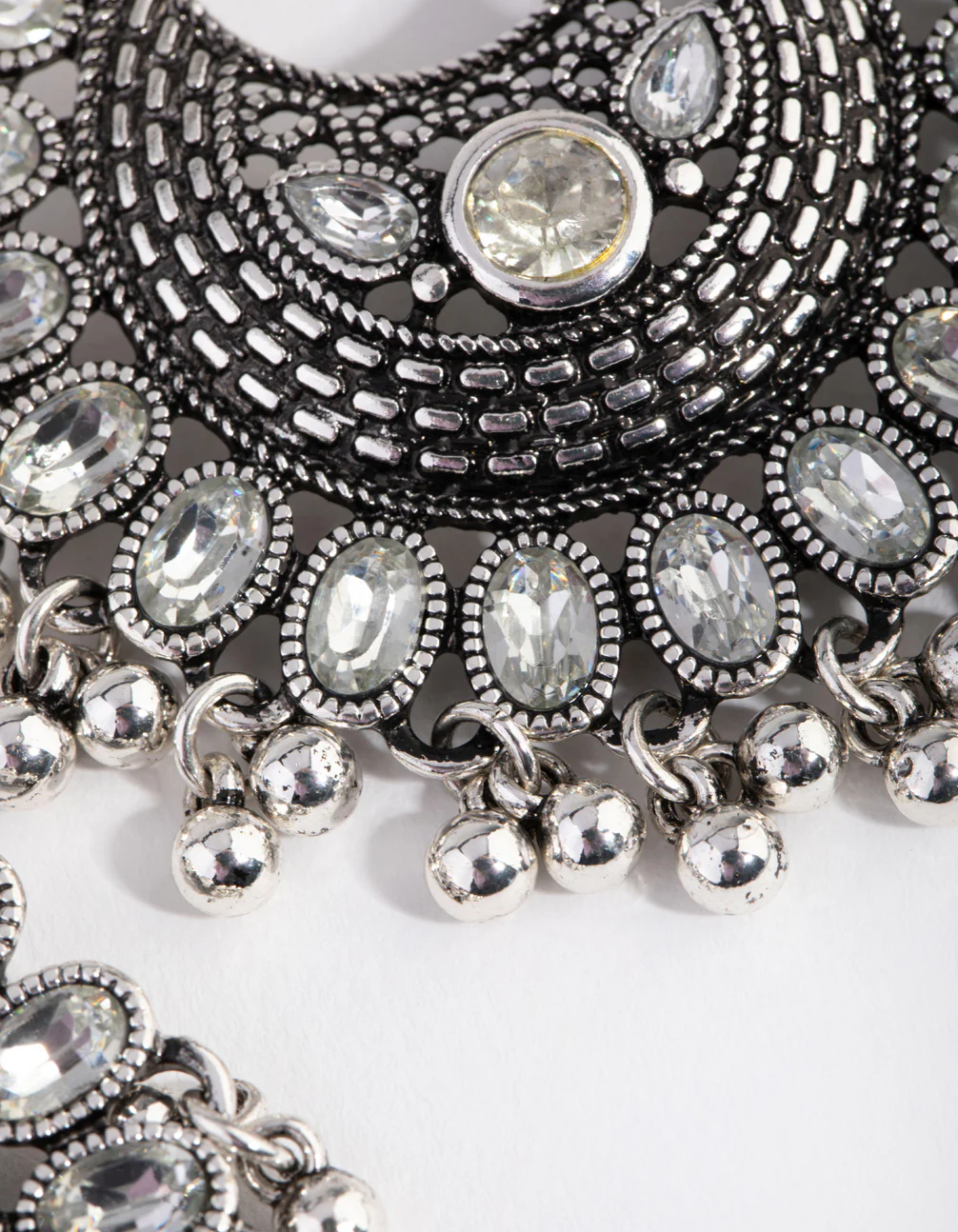 Antique Silver Diamante Drop Chandbali Earrings - Image 3