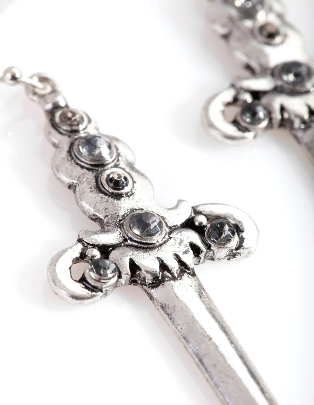 Antique Silver Sword Drop Earrings - Image 2