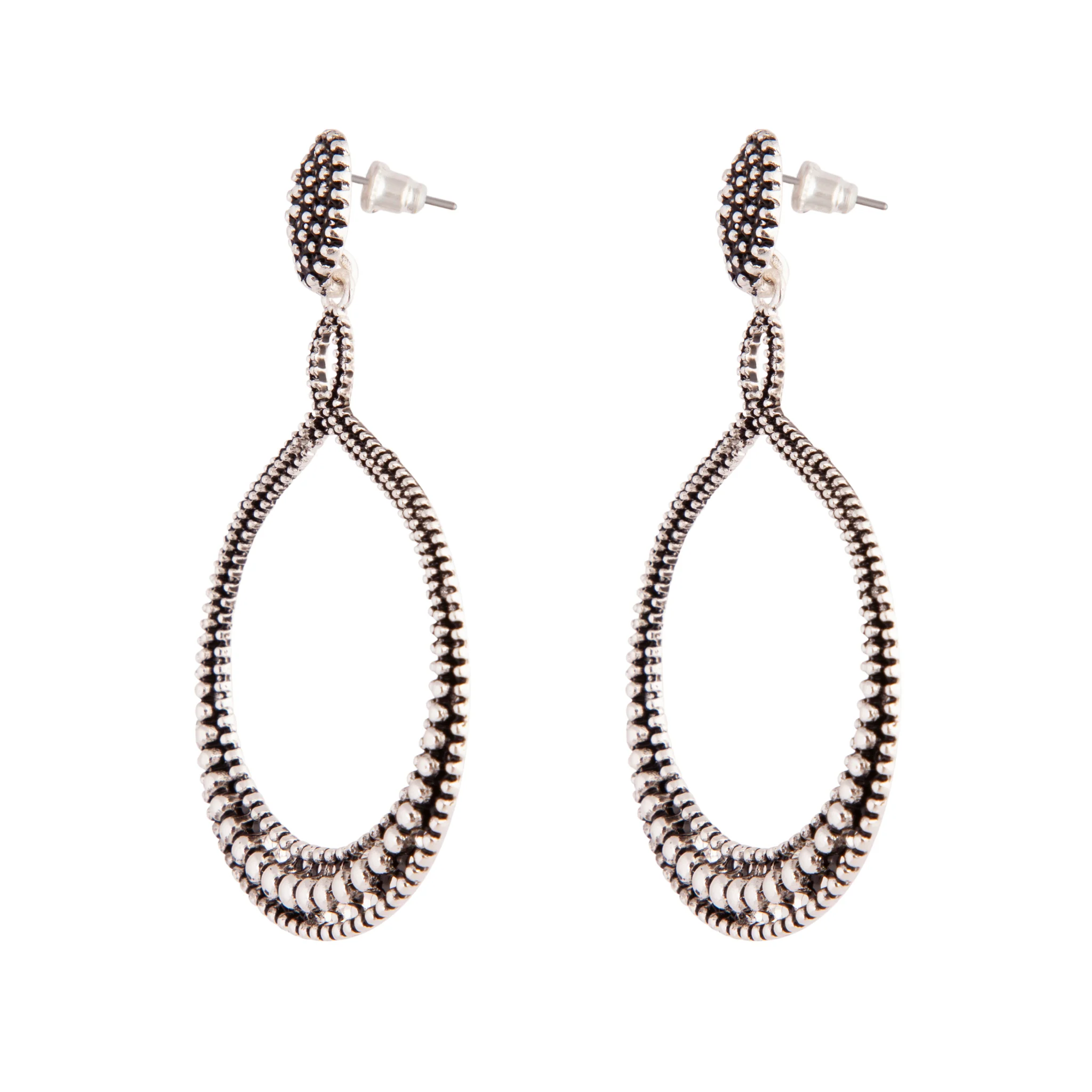 Antique Silver Teardrop Etched Earrings - Image 3