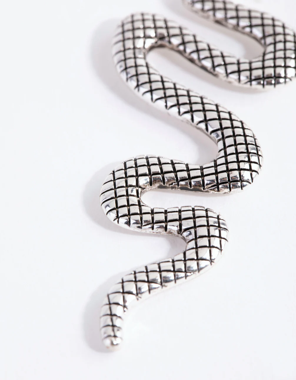 Antique Silver Textured Snake Earrings - Image 4