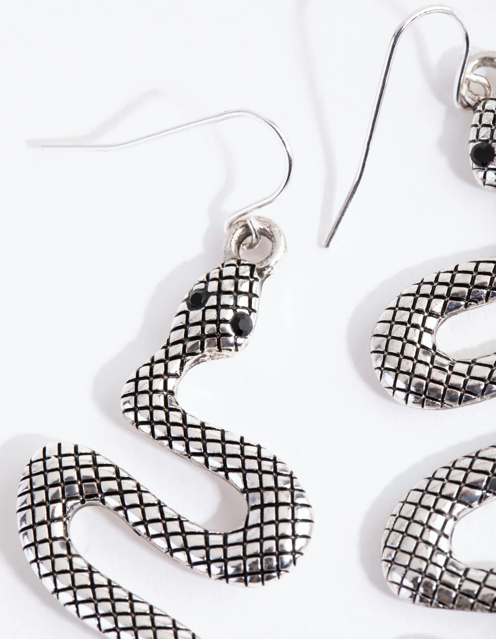 Antique Silver Textured Snake Earrings - Image 5