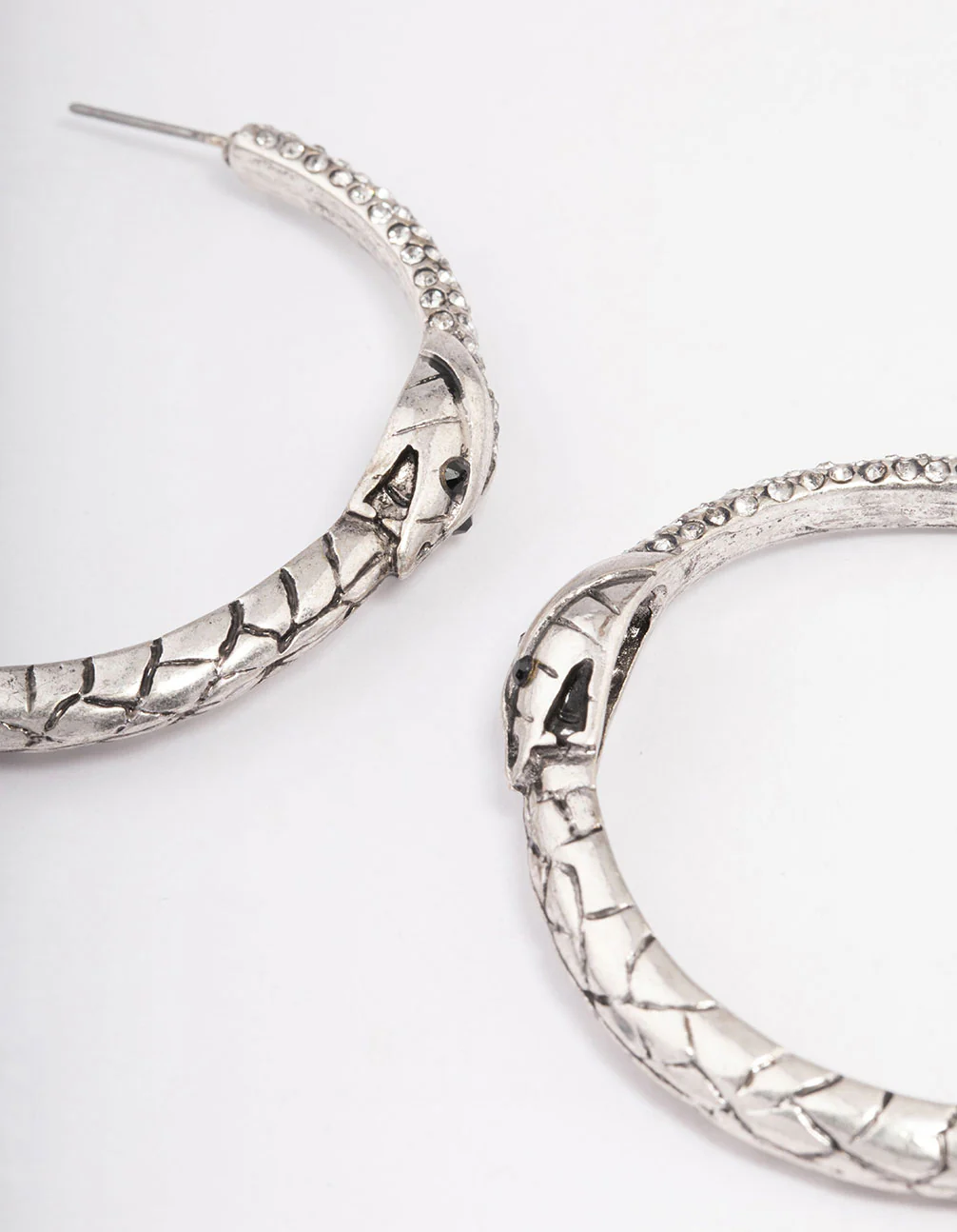Brushed Silver Snake Textured Hoop Earrings - Image 3