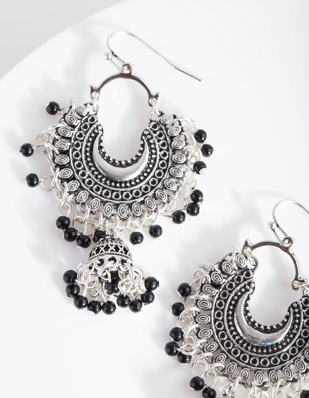Mini Antique Silver Bead Tassel Drop Earrings - Image 3