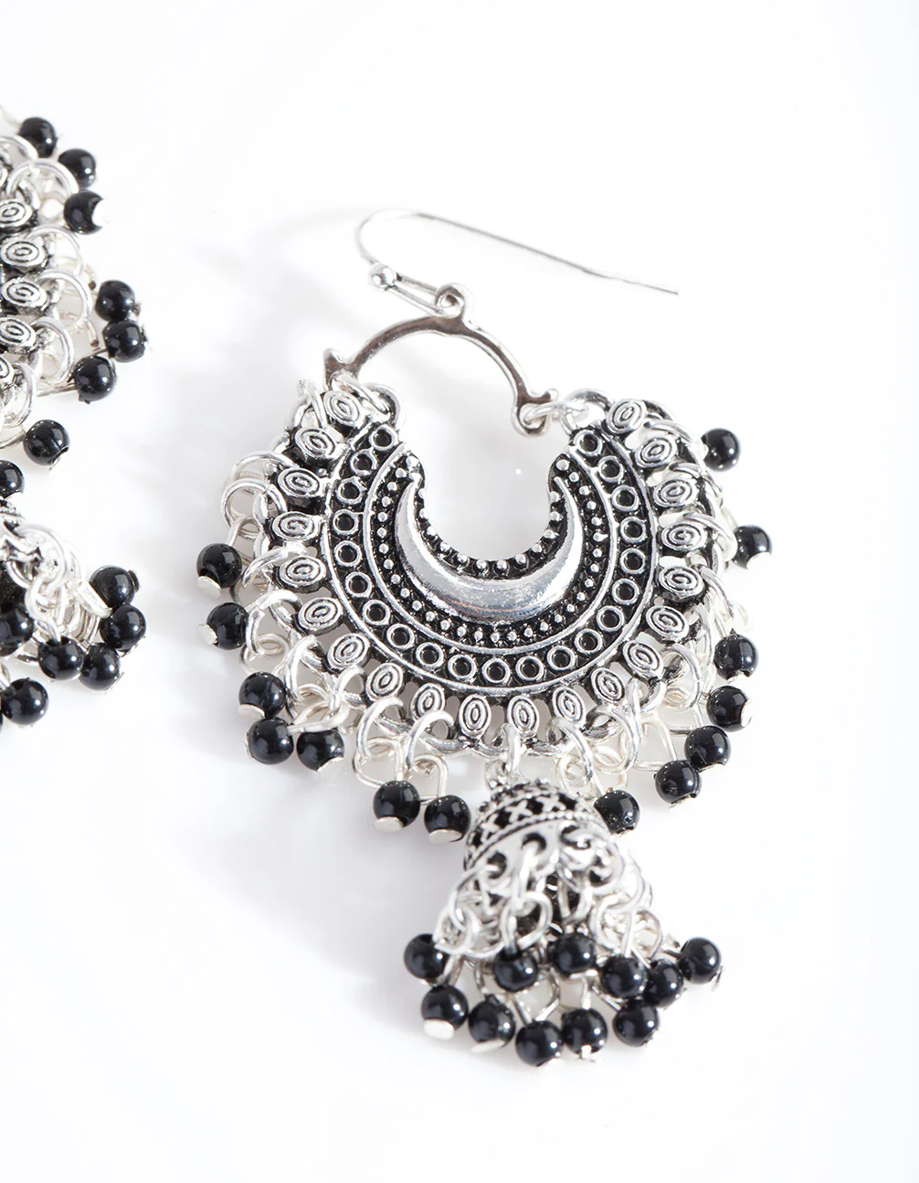 Mini Antique Silver Bead Tassel Drop Earrings - Image 4