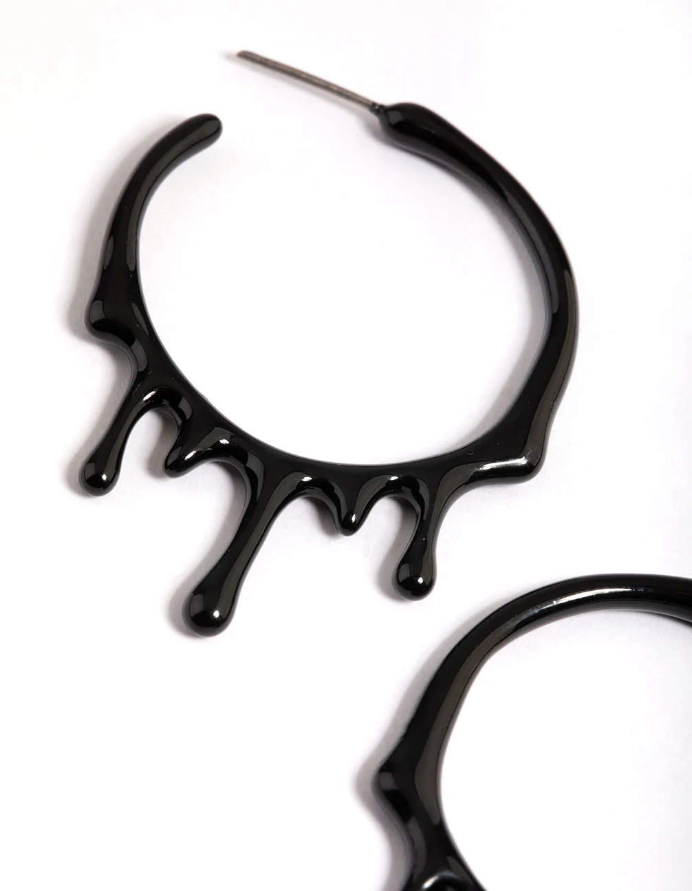 Black Paint Melt Hoop Earrings - Image 2