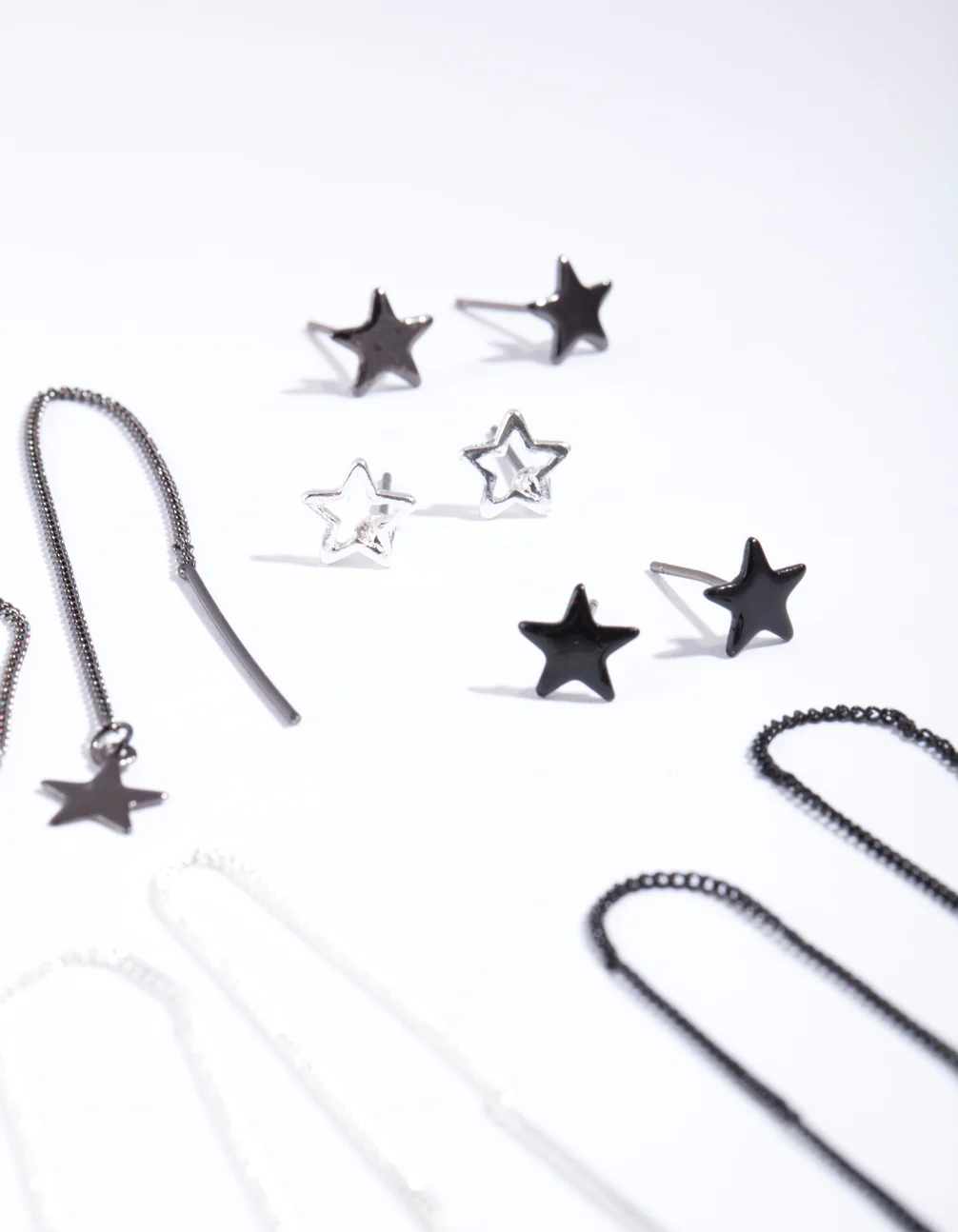 Silver Mixed Metal Star Earrings - Image 2