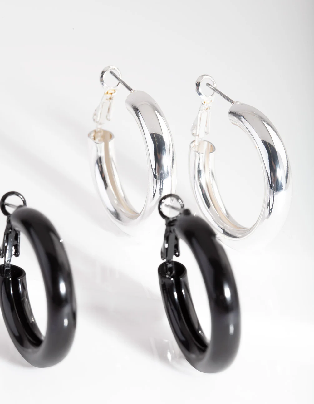 Black Silver Hoop Earrings Duo - Image 3