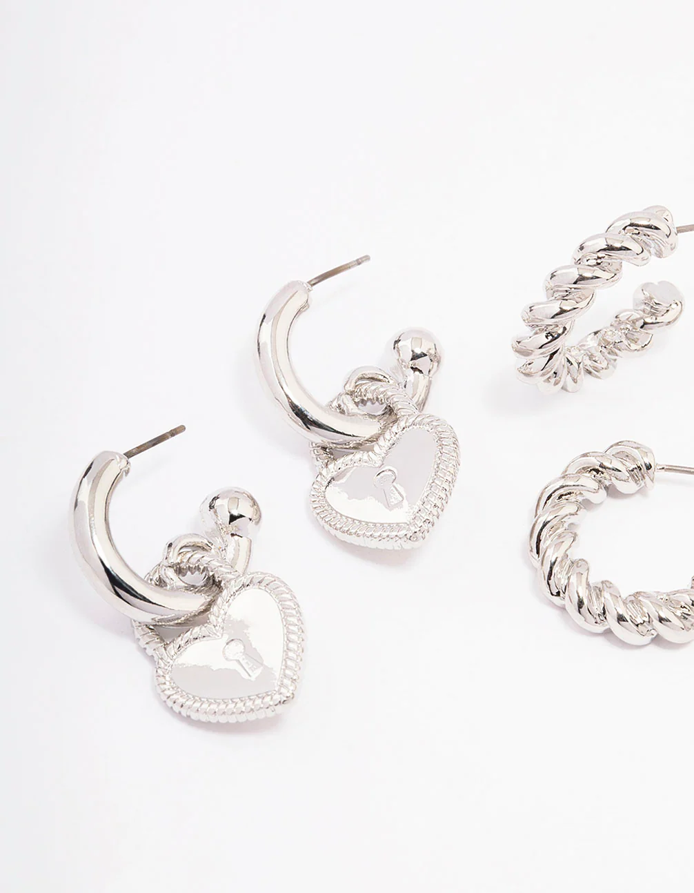 Silver Mixed Hoop Earrings 3-Pack - Image 2