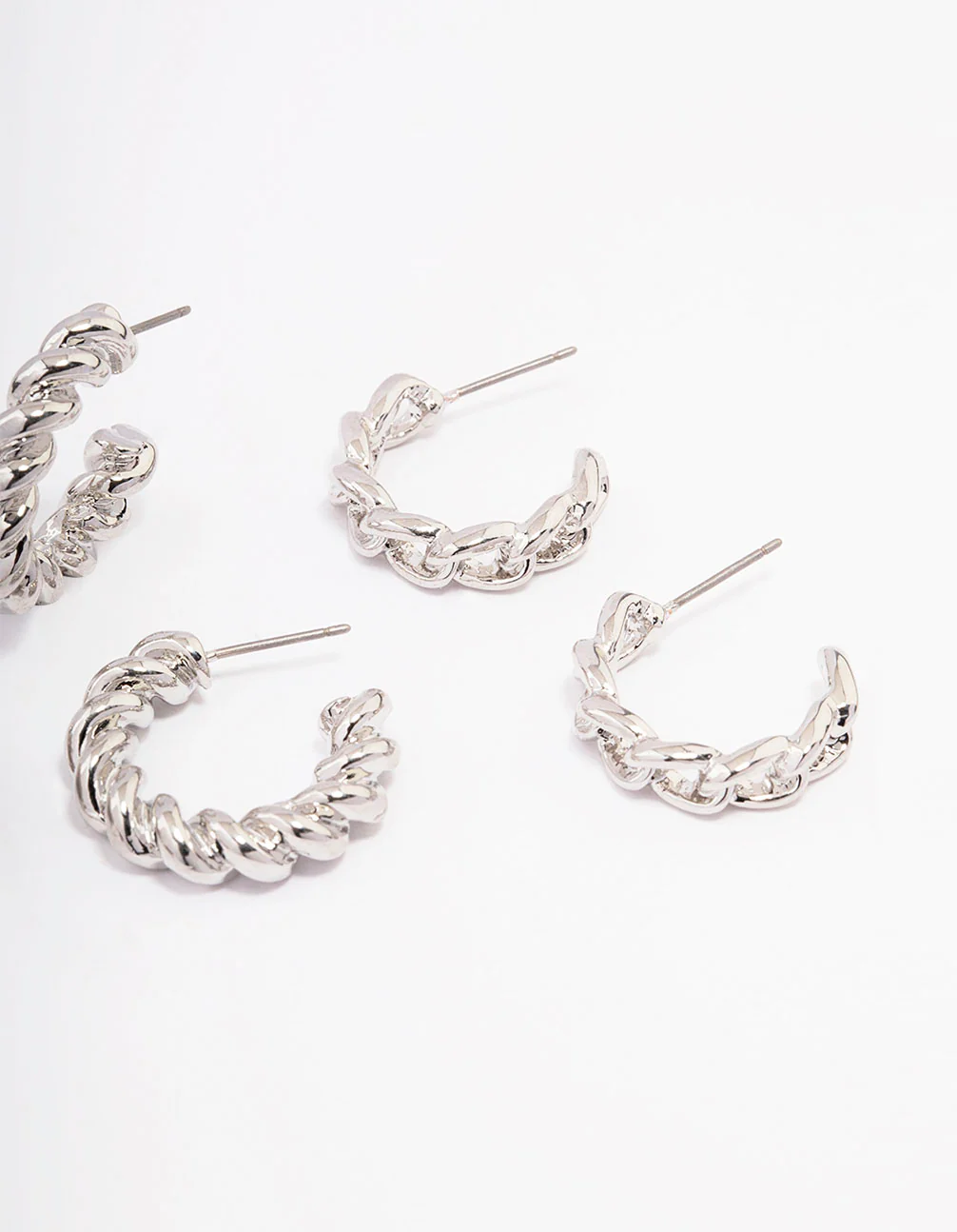 Silver Mixed Hoop Earrings 3-Pack - Image 3