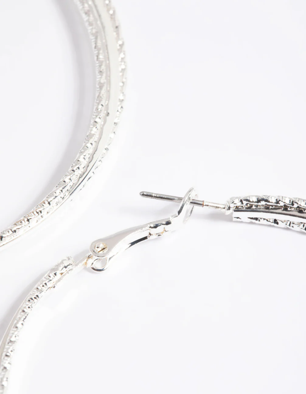 Silver 60mm Textured Twist Hoop Earrings - Image 2