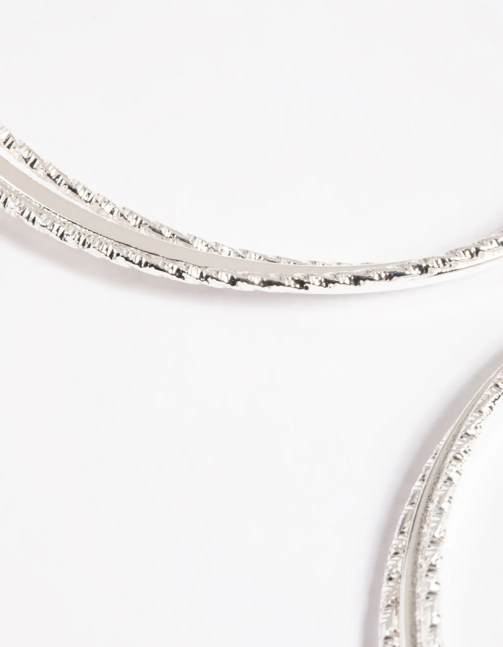 Silver 60mm Textured Twist Hoop Earrings - Image 3
