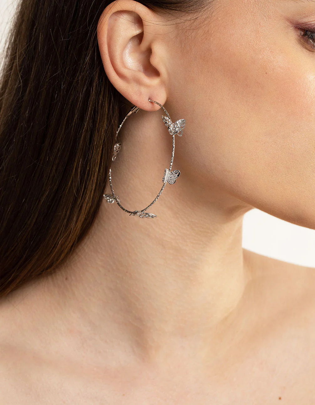 Silver Butterfly Hoop Earrings - Image 2