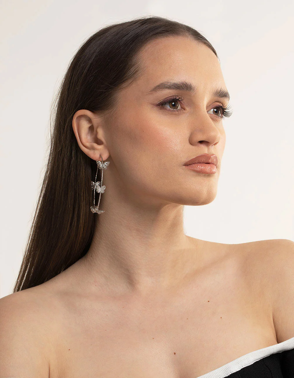 Silver Butterfly Hoop Earrings - Image 3