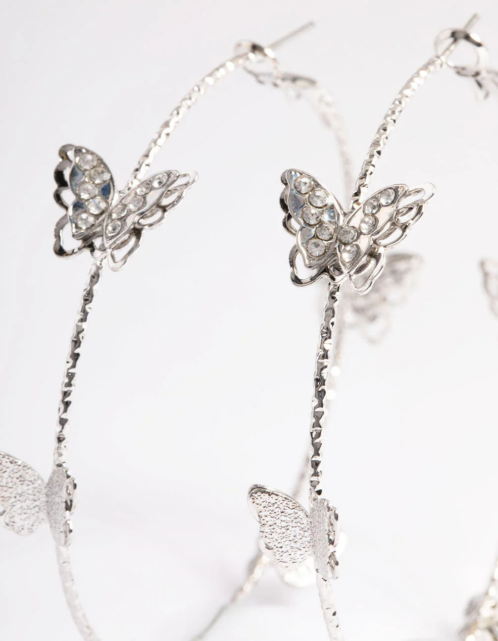 Silver Butterfly Hoop Earrings - Image 4