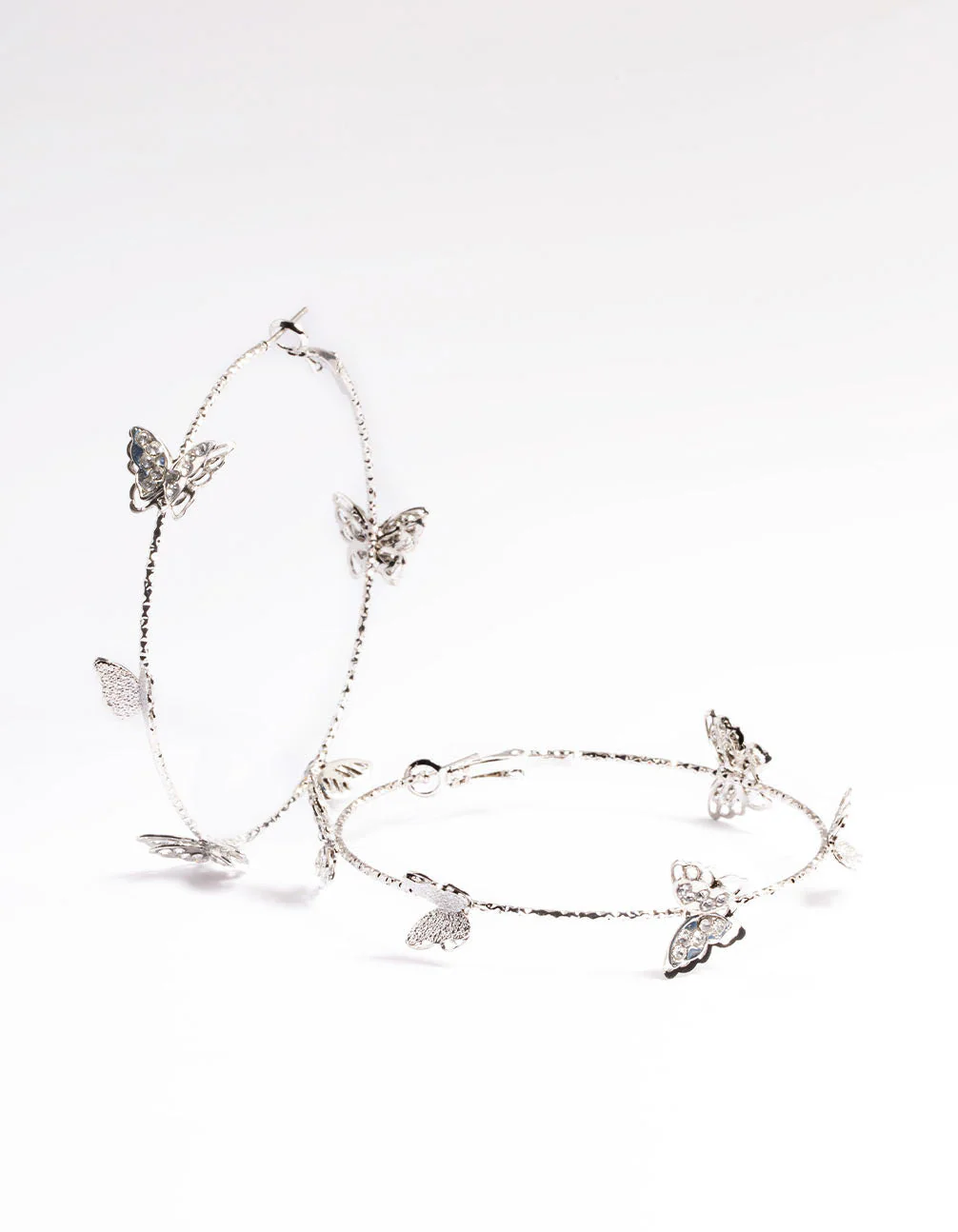 Silver Butterfly Hoop Earrings - Image 5