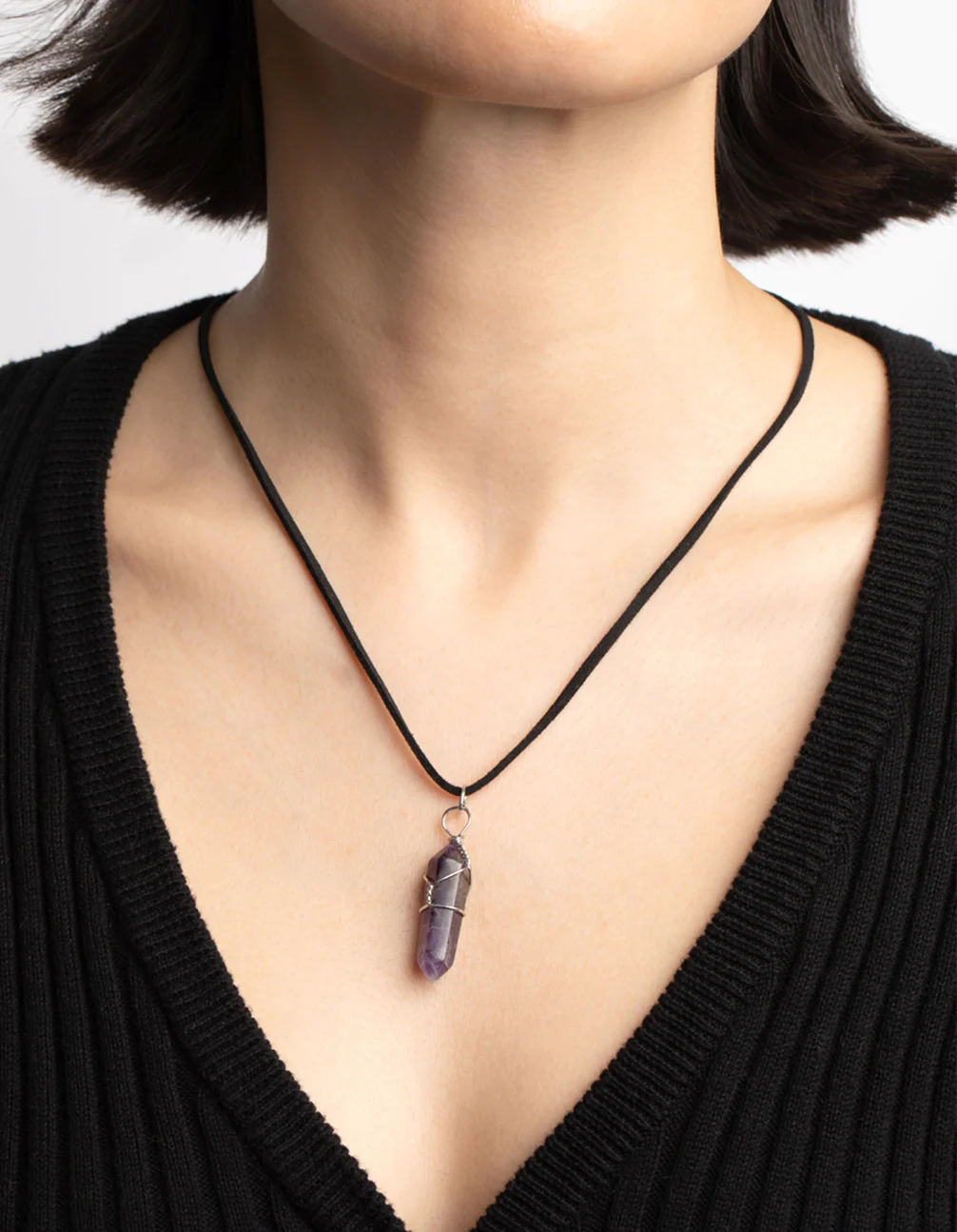 Amethyst Crystal Shard Suede Cord Necklace - Image 2