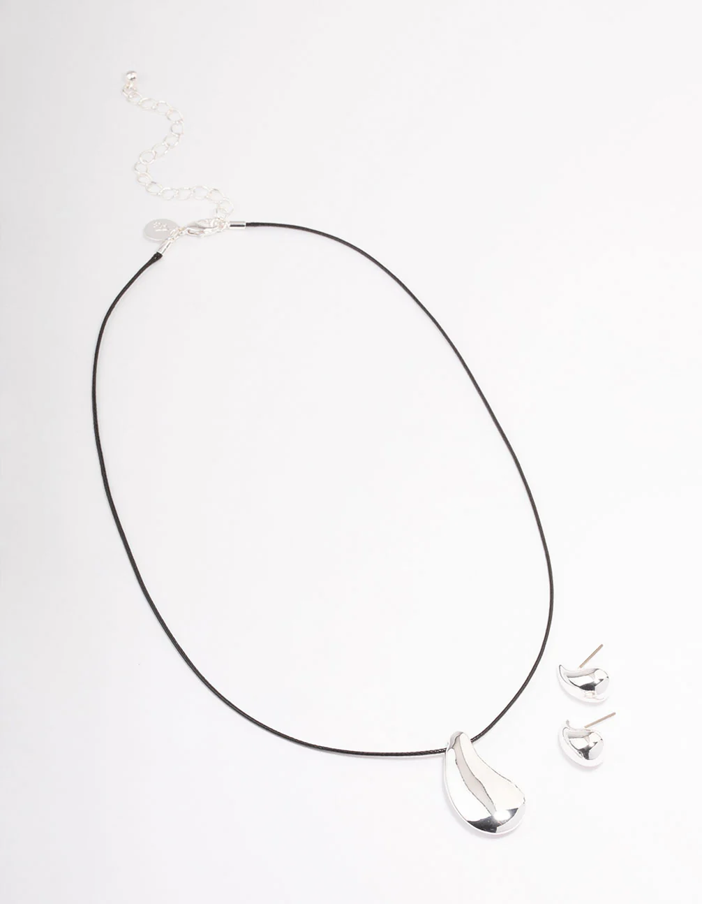 Silver Bold Teardrop Necklace & Earrings Jewellery Set - Image 2
