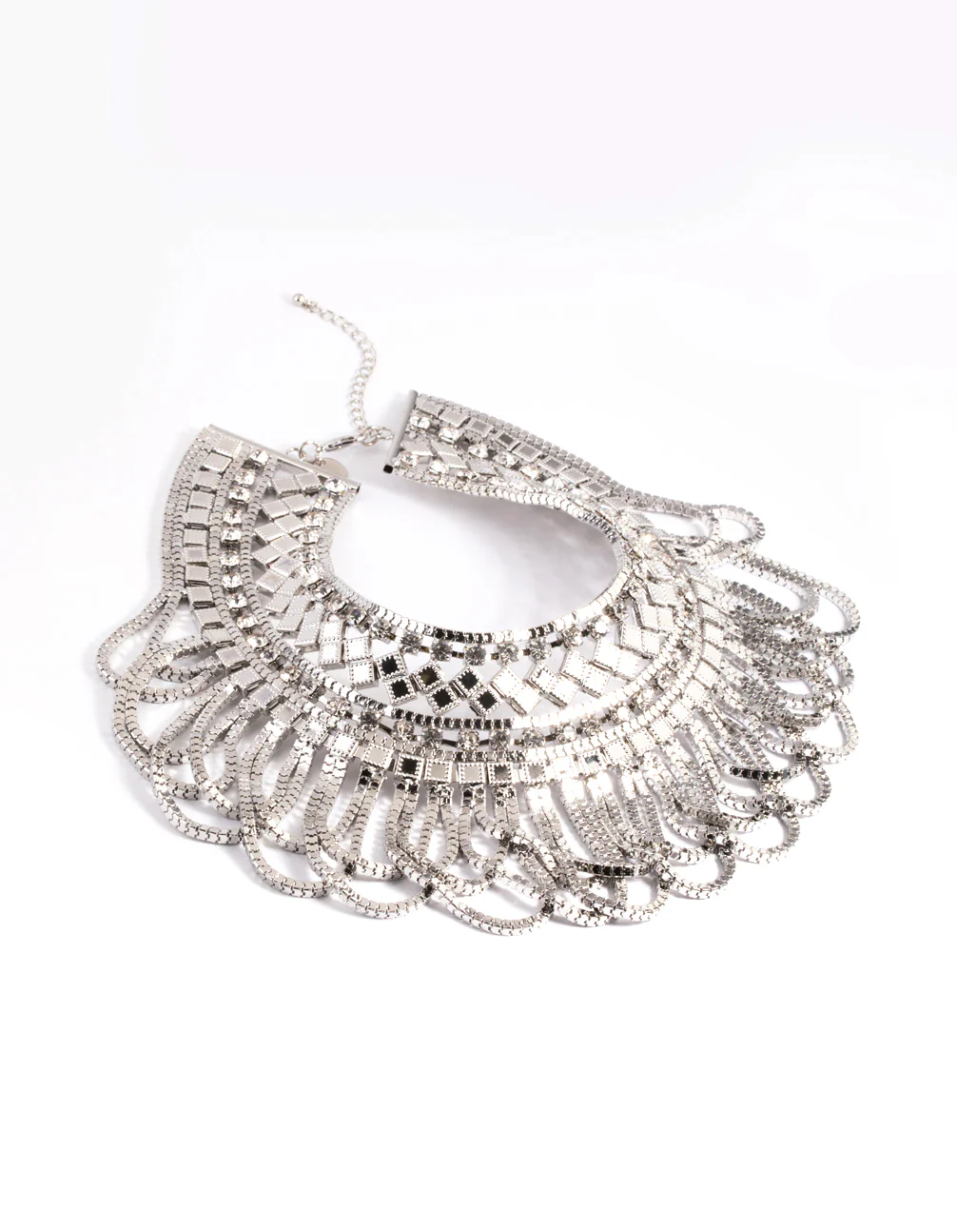 Silver Diamante Aztec Drape Collar Necklace - Image 4