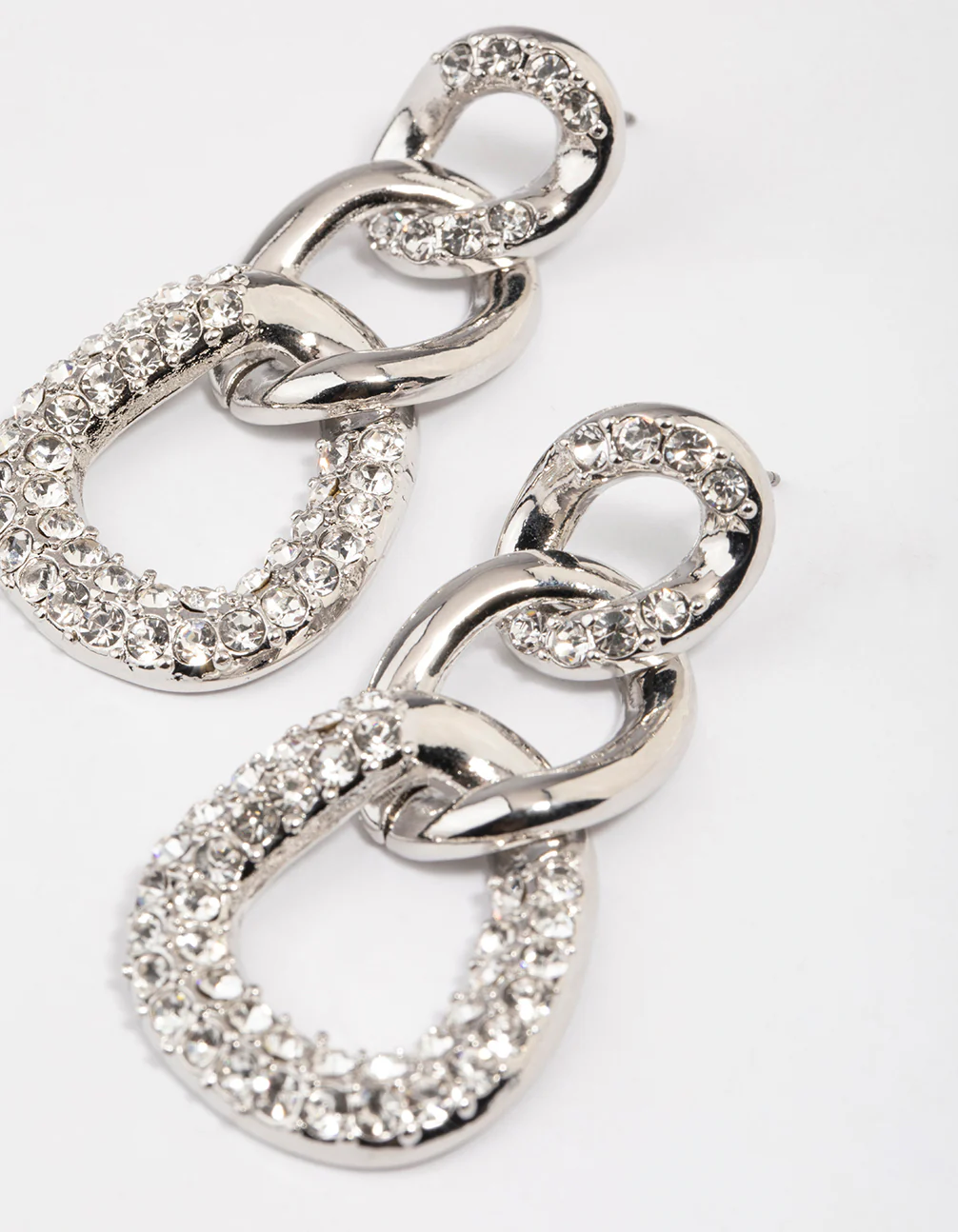 Silver Diamante Loop Link Drop Earrings - Image 2