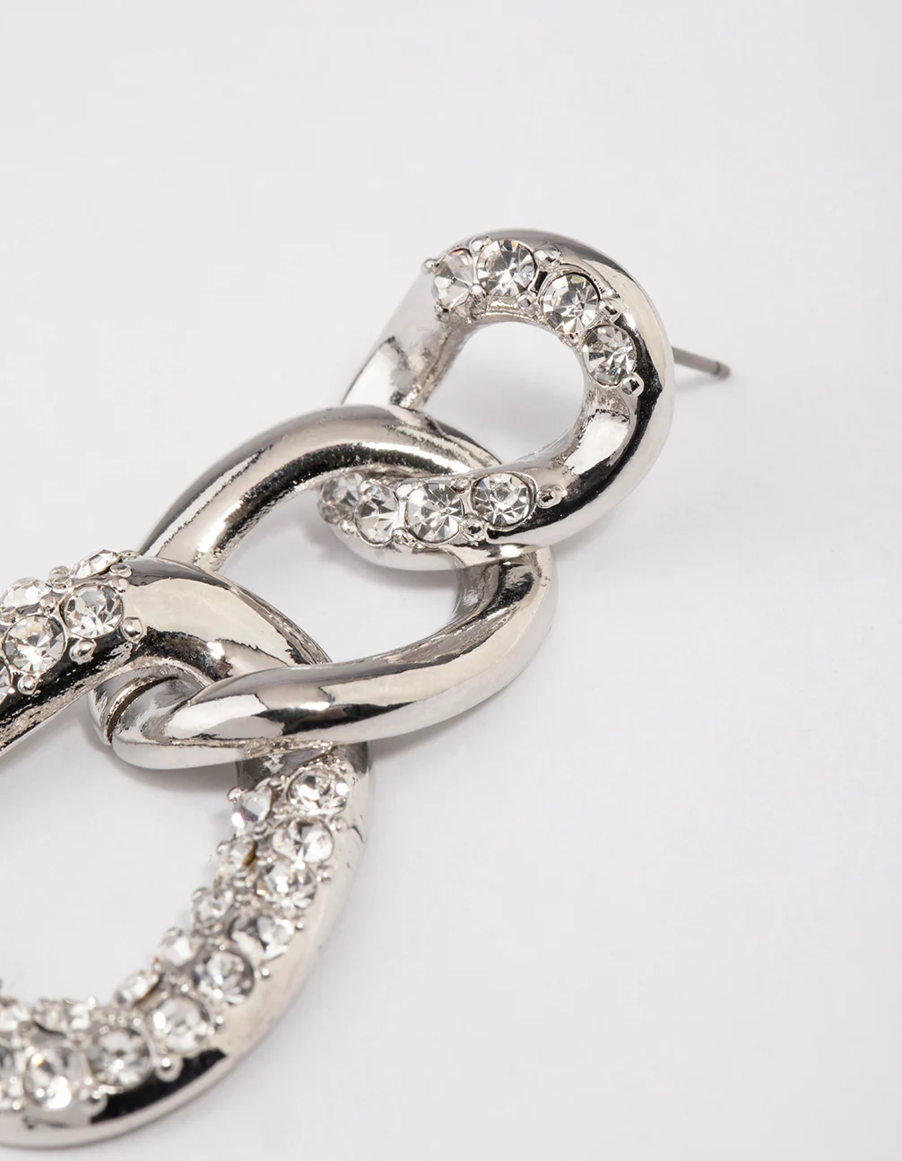 Silver Diamante Loop Link Drop Earrings - Image 3