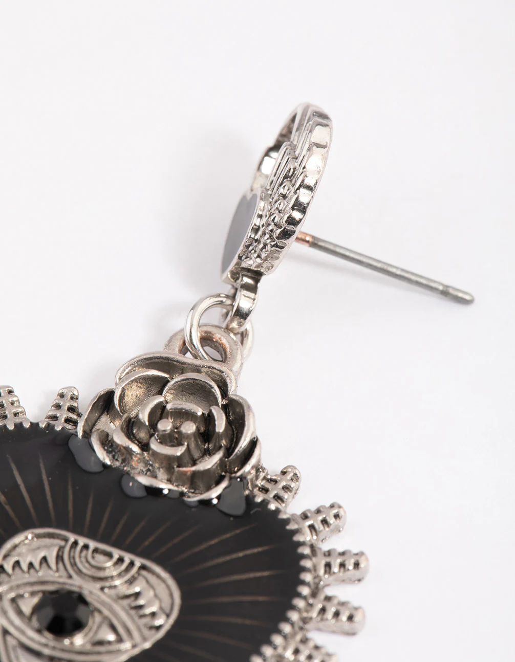 Silver Enamel Heart Rose Drop Earrings - Image 3
