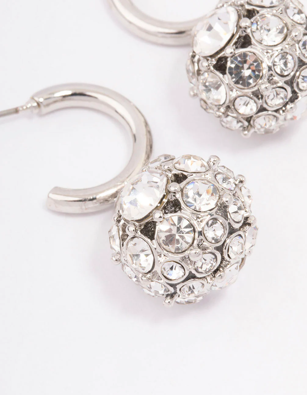 Silver Glamorous Ball Drop Huggie Earrings - Image 2