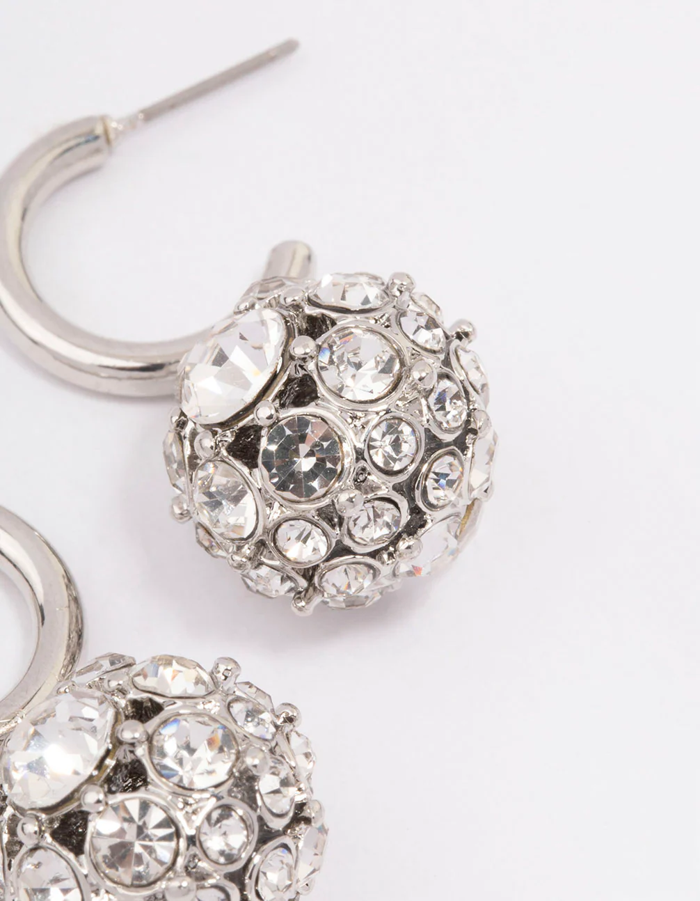Silver Glamorous Ball Drop Huggie Earrings - Image 3