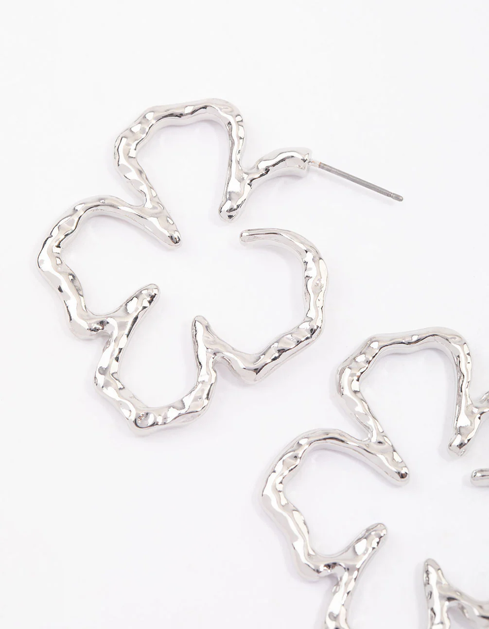 Silver Large Hammered Flower Hoop Earrings - Image 2
