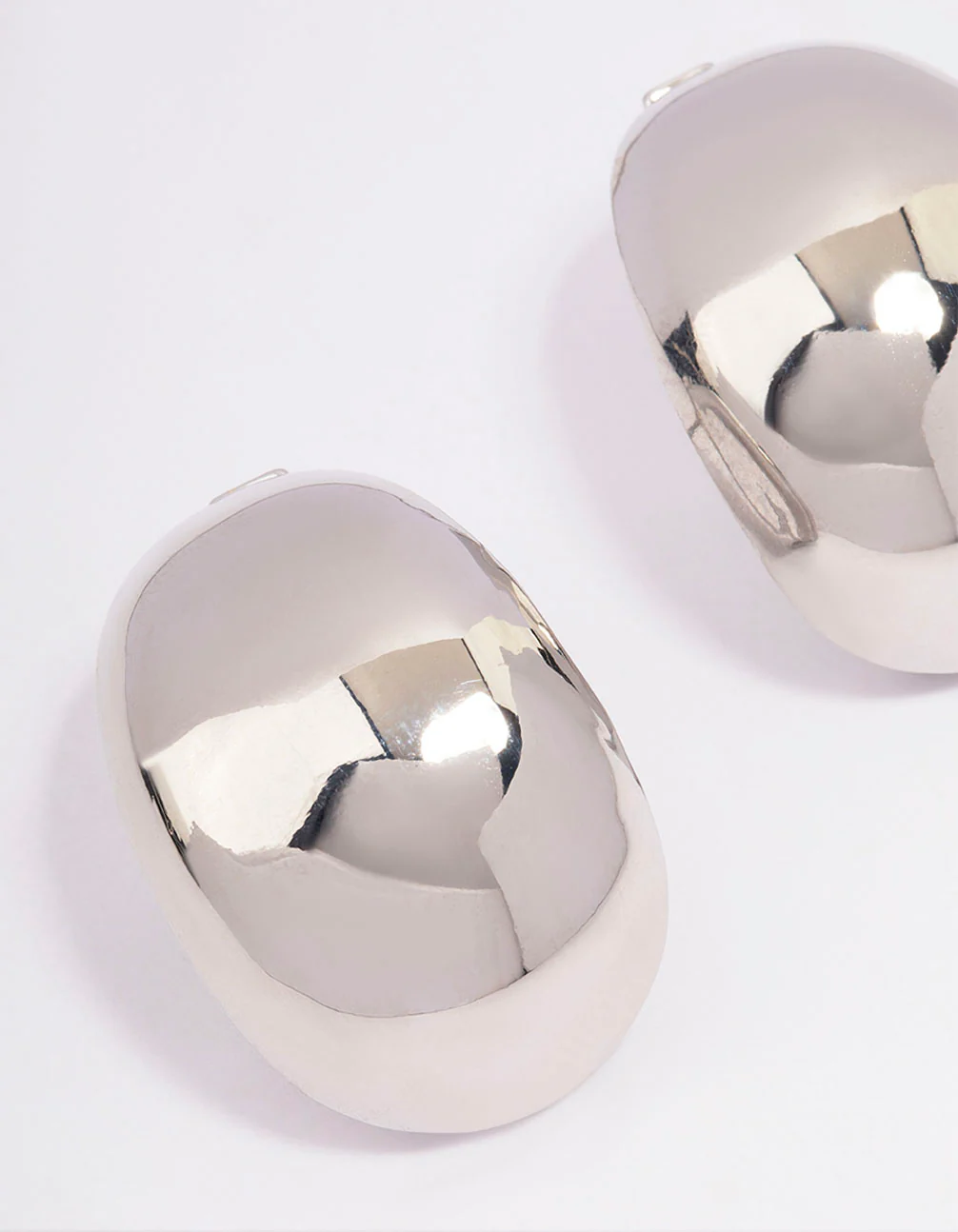 Silver Large Oval Stud Earrings - Image 2