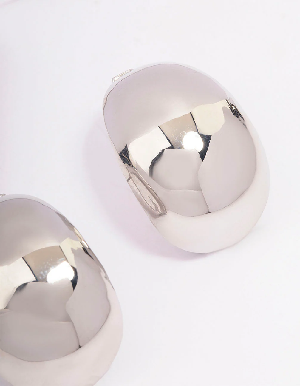 Silver Large Oval Stud Earrings - Image 3