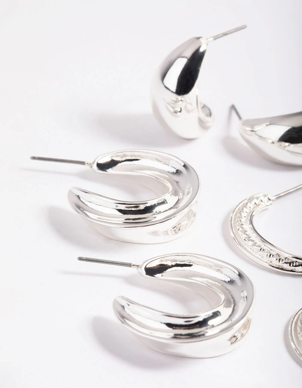 Silver Mixed Textured Thick Earrings Pack - Image 2