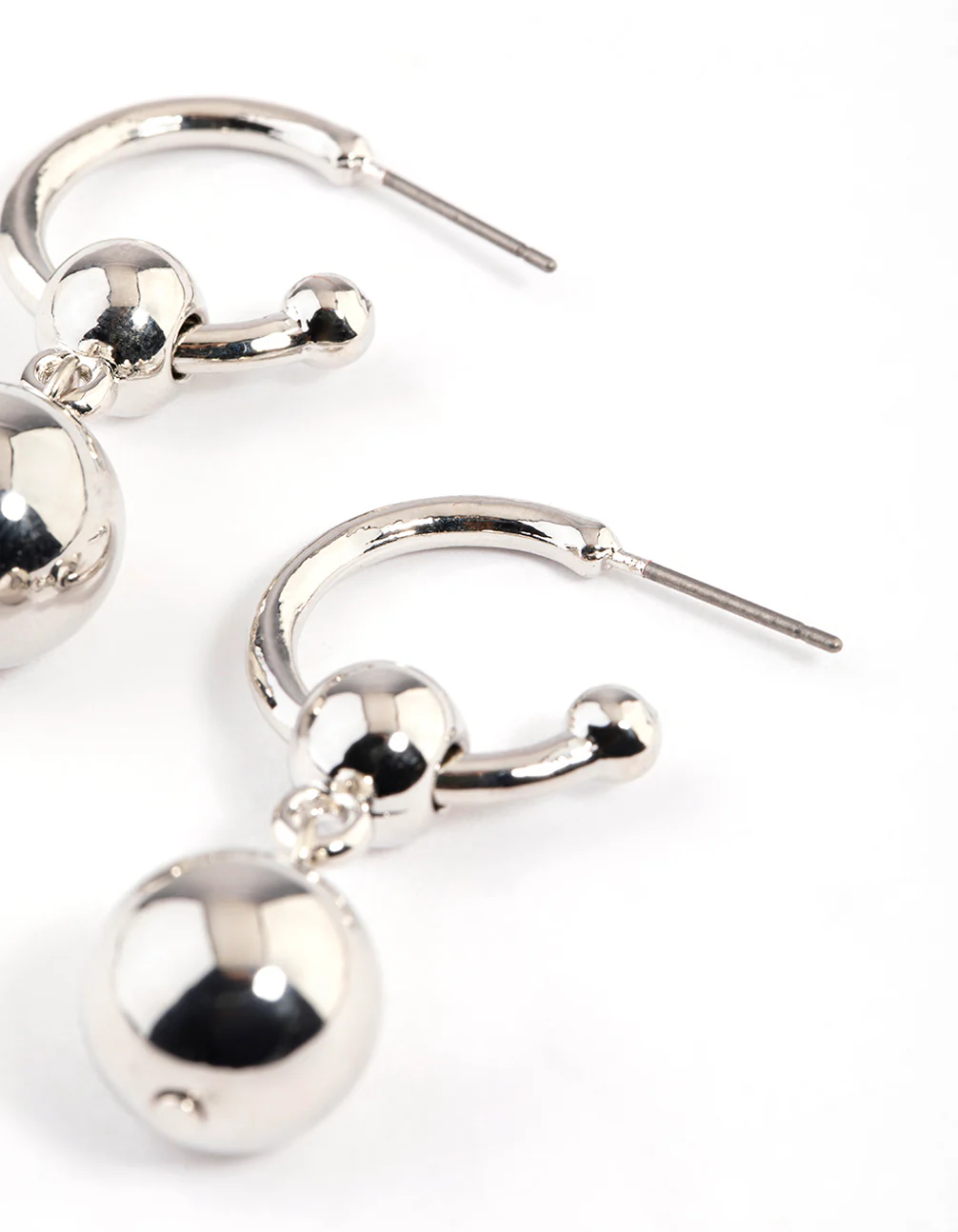 Silver Orb Drop Hoop Earrings - Image 2