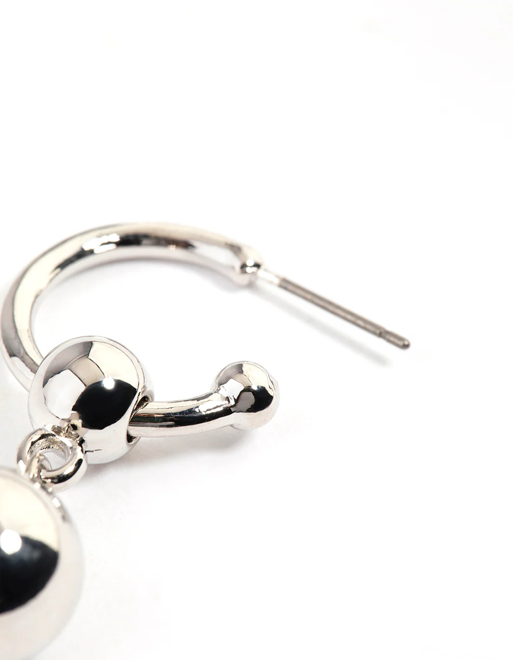 Silver Orb Drop Hoop Earrings - Image 3