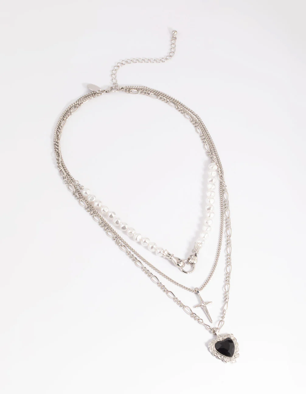Silver Pearl Heart Star Layered Necklace - Image 4