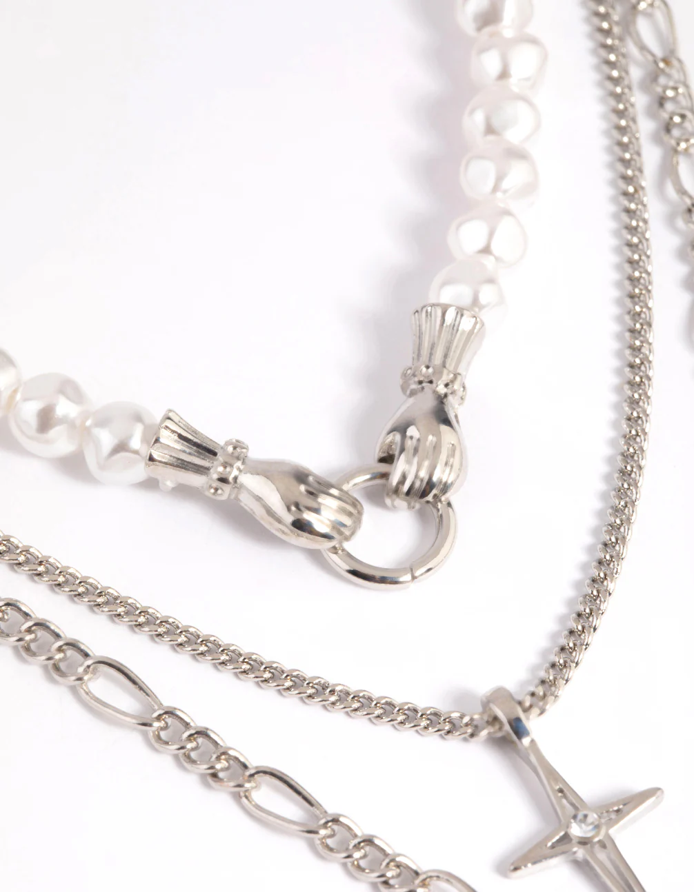 Silver Pearl Heart Star Layered Necklace - Image 5