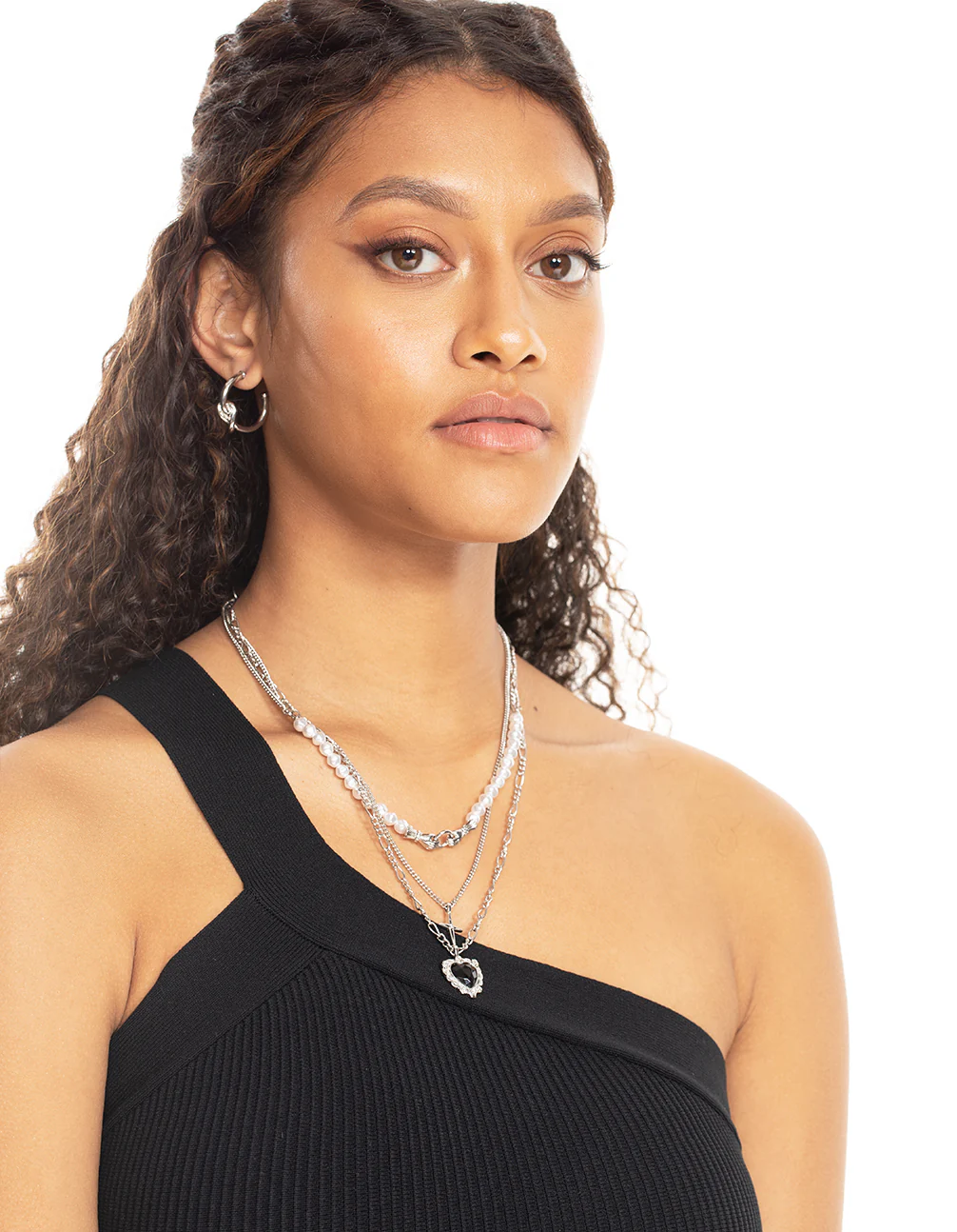 Silver Pearl Heart Star Layered Necklace - Image 6