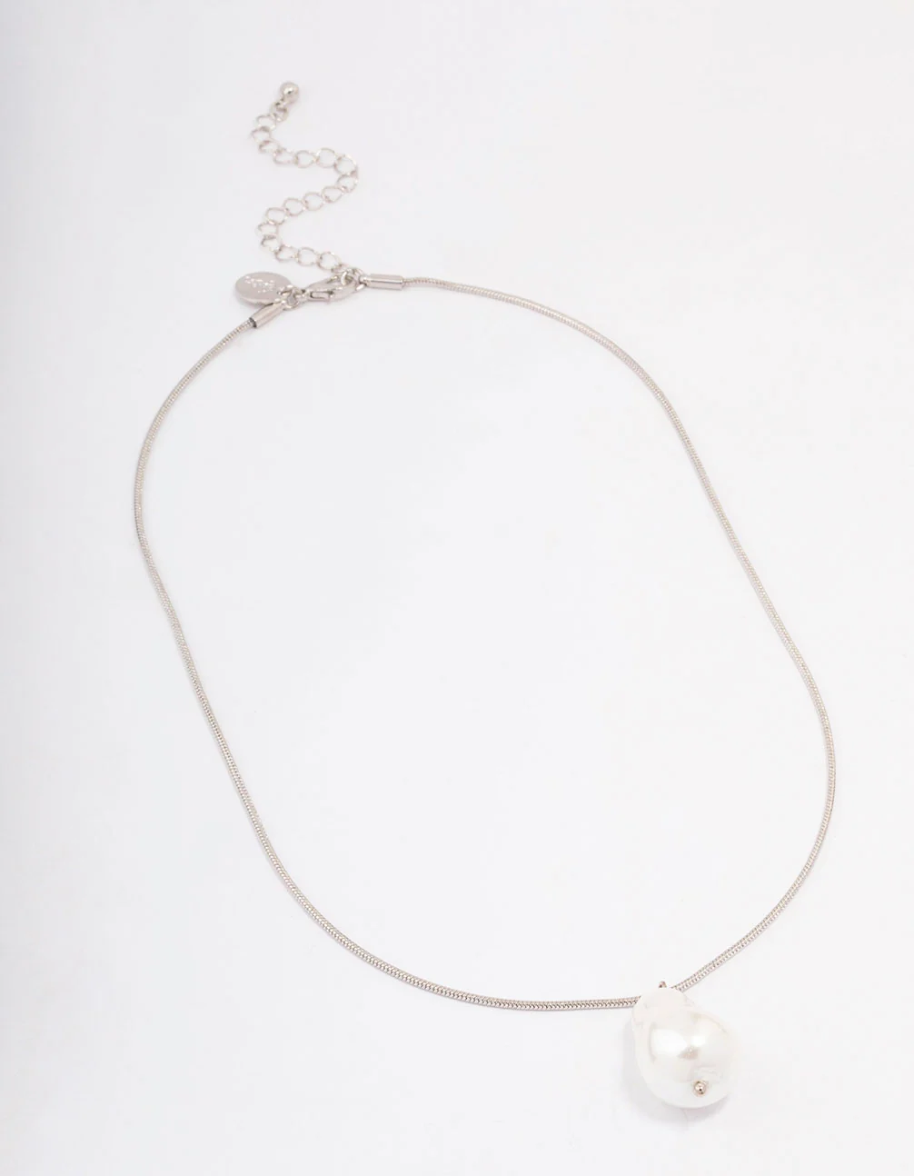 Silver Snake Chain Pearl Pendant Necklace - Image 2