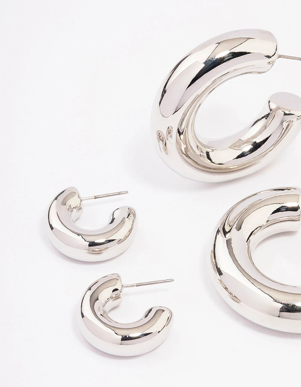 Silver Thick Smooth Hoop Earrings 3-Pack - Image 2