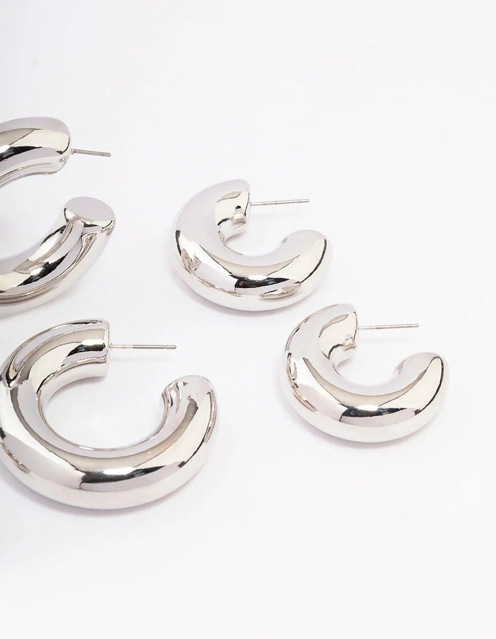 Silver Thick Smooth Hoop Earrings 3-Pack - Image 3