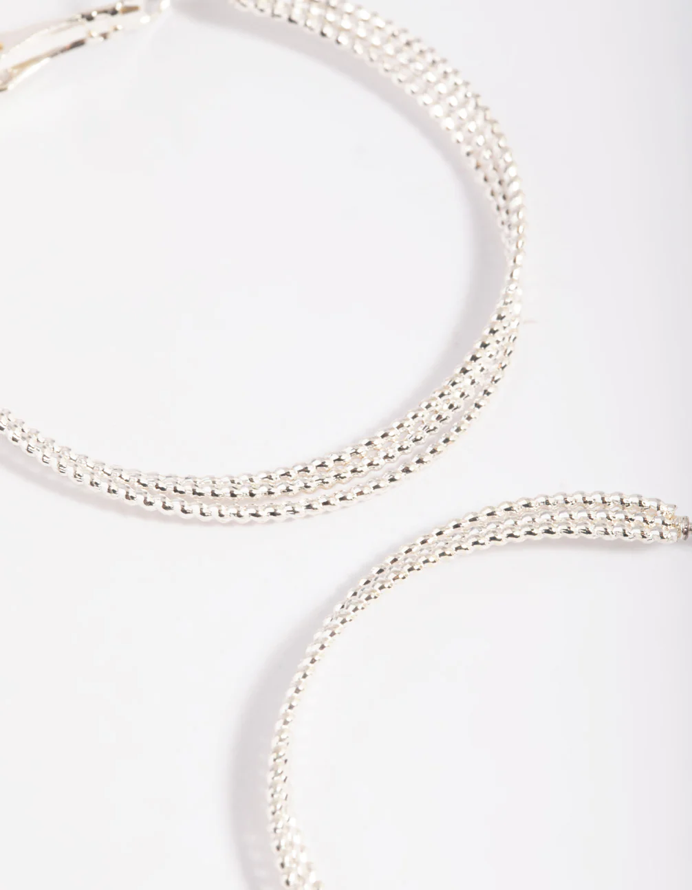 Silver Textured Criss Cross Hoop Earrings - Image 3