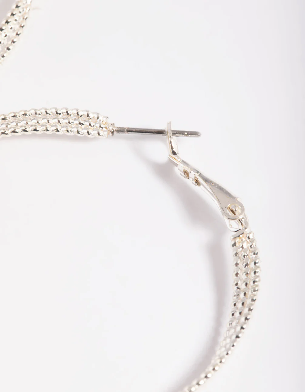 Silver Textured Criss Cross Hoop Earrings - Image 4