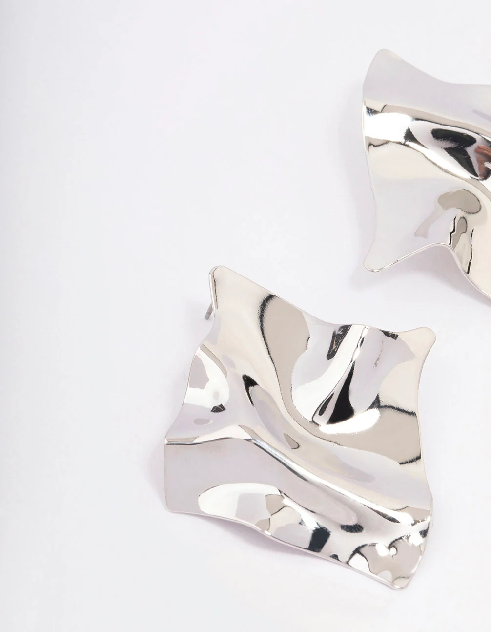 Silver Textured Disc Statement Stud Earrings - Image 2