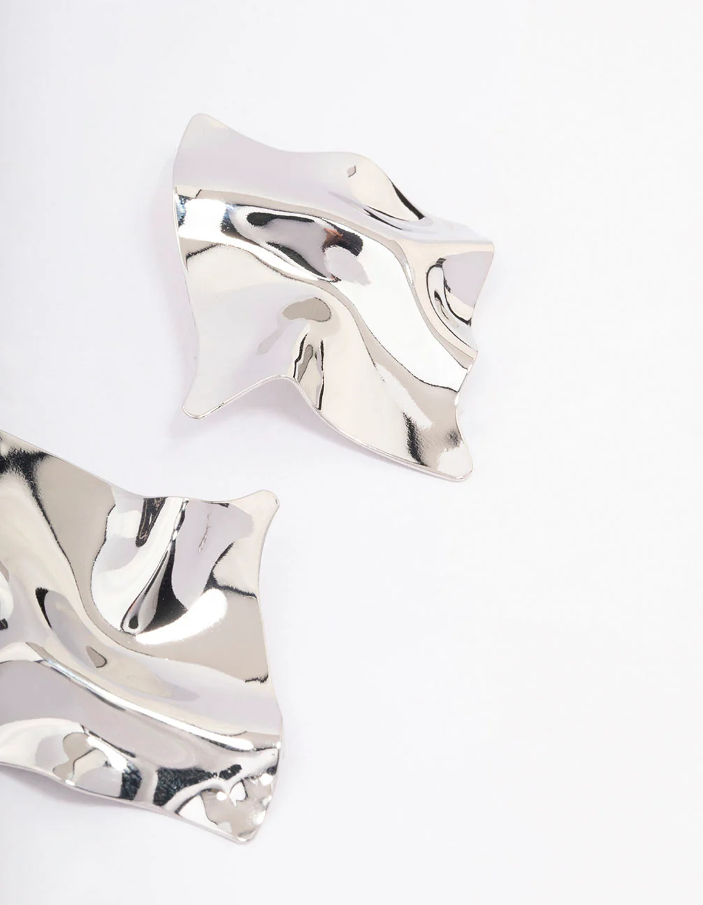 Silver Textured Disc Statement Stud Earrings - Image 3