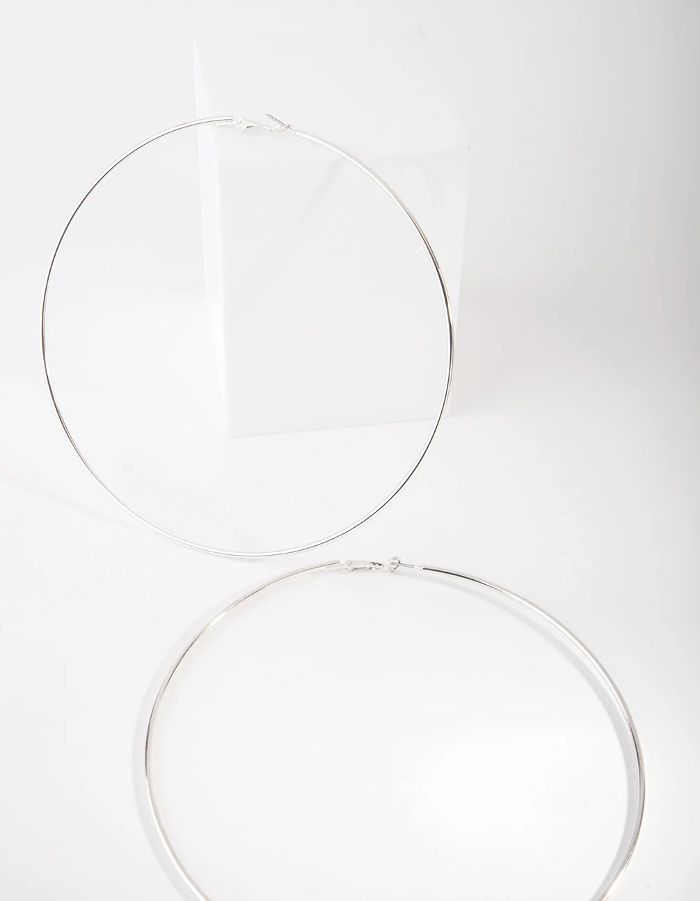 Silver Polished Large Hoop Earrings - Image 2
